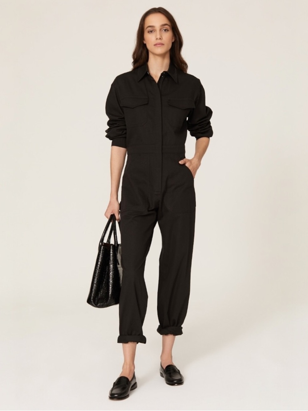 Rivet Utility Black Jumpsuit Faded Wash Long Sleeve XS